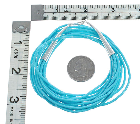 5-Strand Genuine Sterling Silver Man Made Turquoise Bead Necklace JX126753
